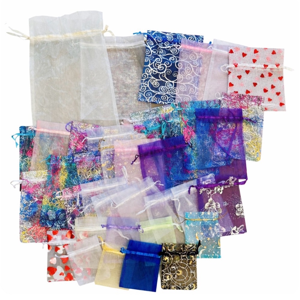 BUY NOW 40 Pc Mixed Size & Design Organza Bags - S-XL